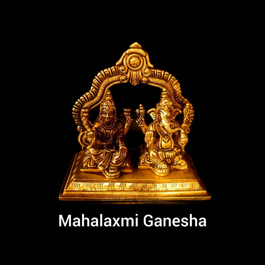Mahalaxmi Ganesha / Frame Laksmi Ganesha Statue Brass Antique Finish - image 4
