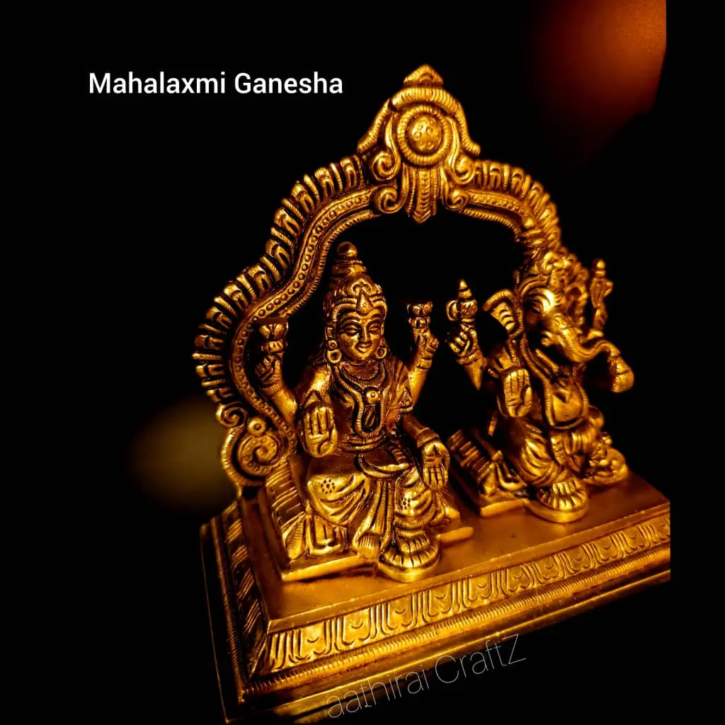 Mahalaxmi Ganesha / Frame Laksmi Ganesha Statue Brass Antique Finish - image 3