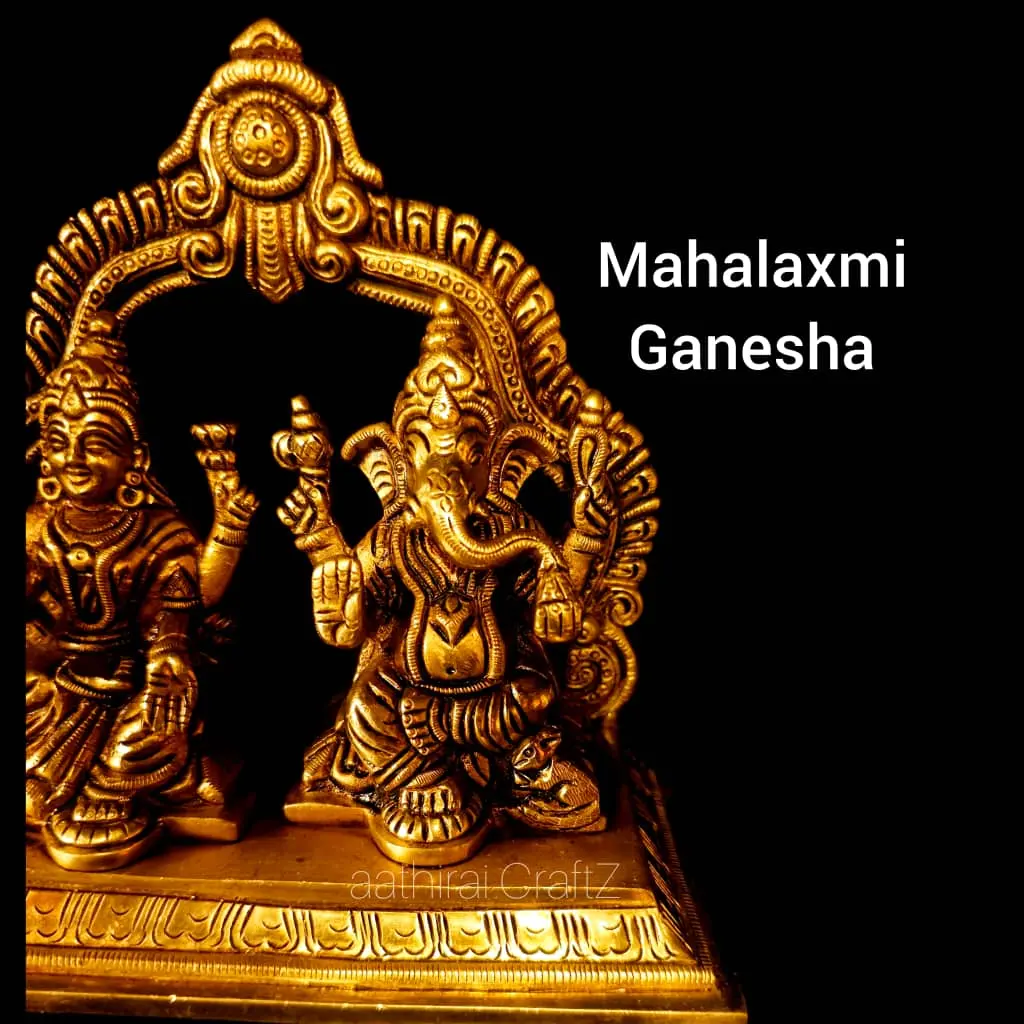 Mahalaxmi Ganesha / Frame Laksmi Ganesha Statue Brass Antique Finish - image 2