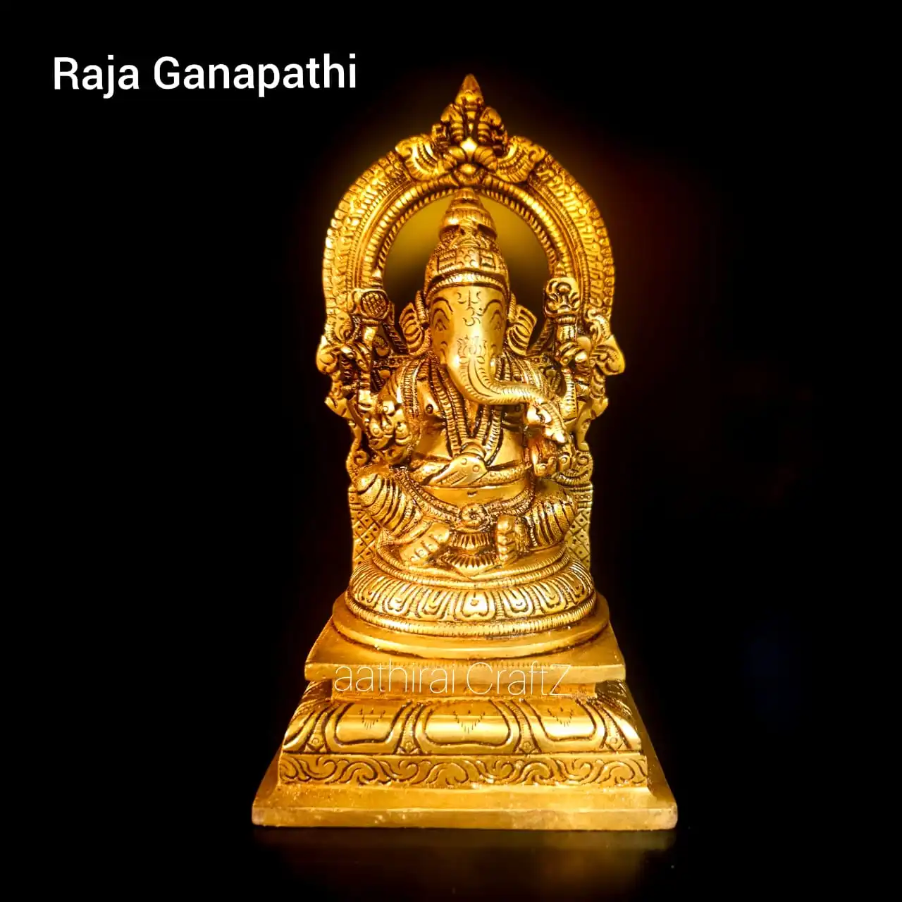Raja Ganapathi / Frame Ganesha Statue Brass Antique Finish - image 4
