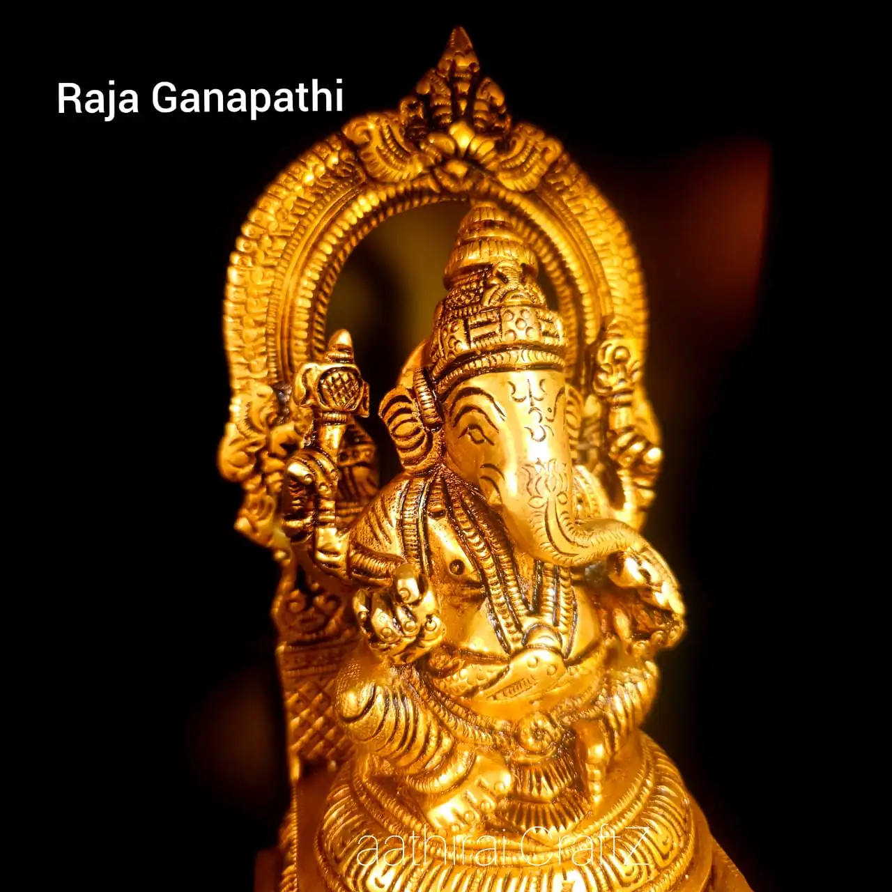 Raja Ganapathi / Frame Ganesha Statue Brass Antique Finish - image 3