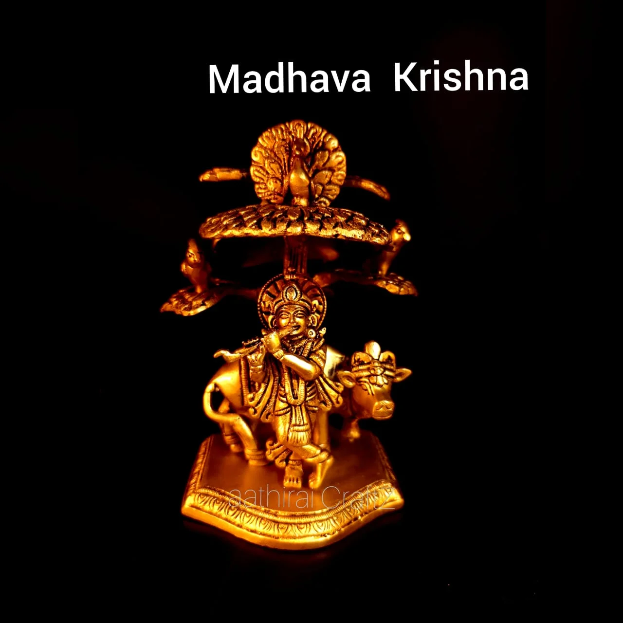 Tree Krishna / Madhava Krishna Statue Brass Antique Finish - image 4
