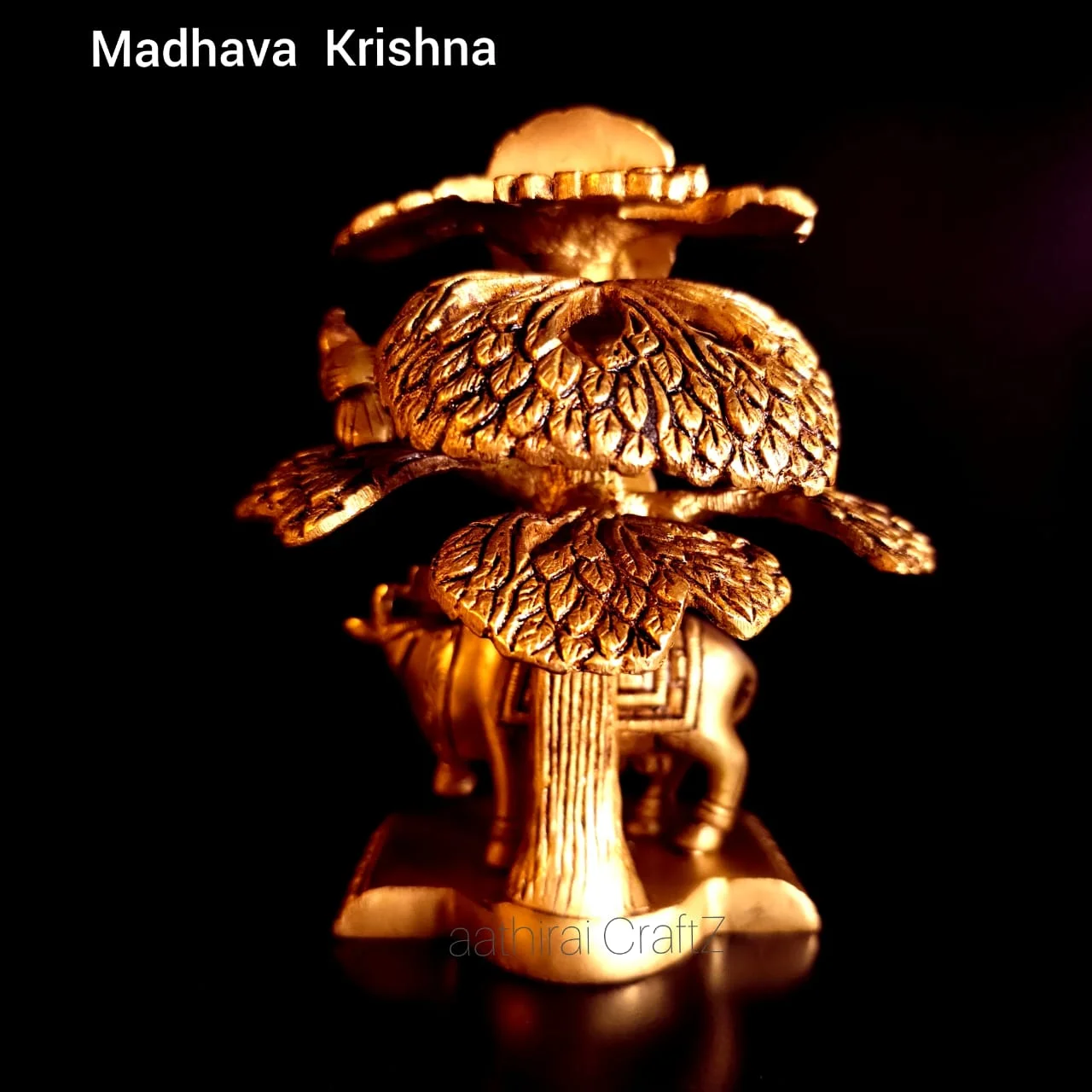Tree Krishna / Madhava Krishna Statue Brass Antique Finish - image 2