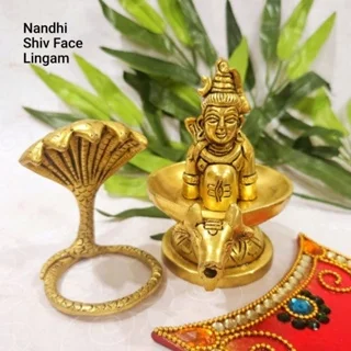 Nandhi Shivling / Lingam with naagabaranam (snake) Brass Antique Finish - image 3
