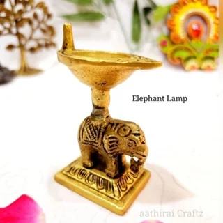 Elephant Vilakku / Lamp Brass Antique Finish - image 3