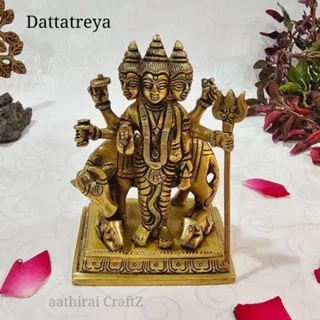Lord Dattatreya Statue (B) Brass Antique Finish Dattatreyar Brass Sculpture - image 1