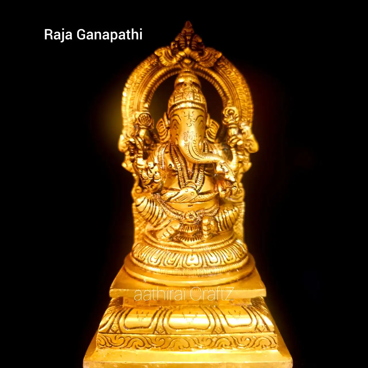 Raja Ganapathi / Frame Ganesha Statue Brass Antique Finish - image 1