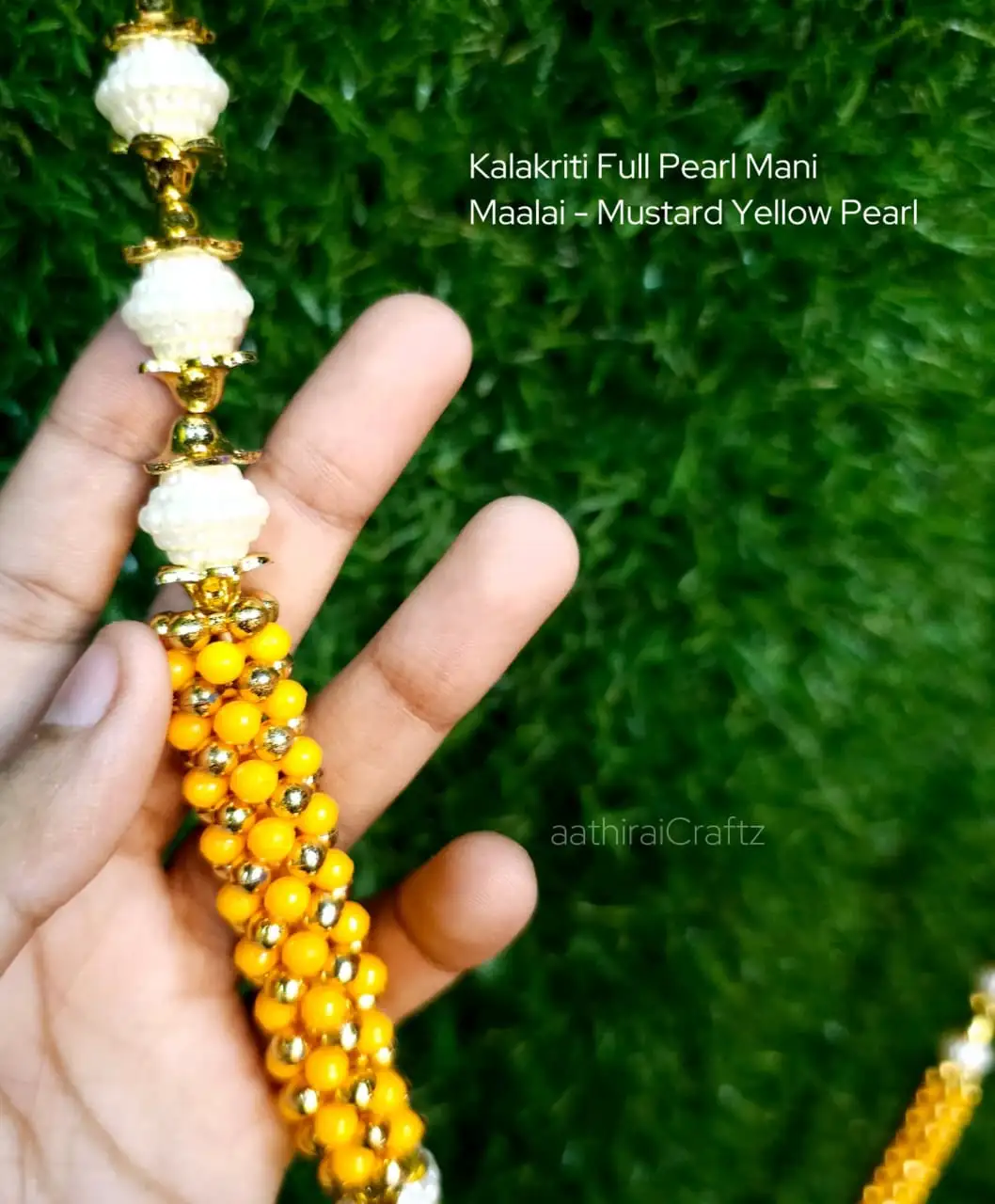 Kalakriti Full Pearl Mani Maalai - Mustard Yellow Pearl - image 2