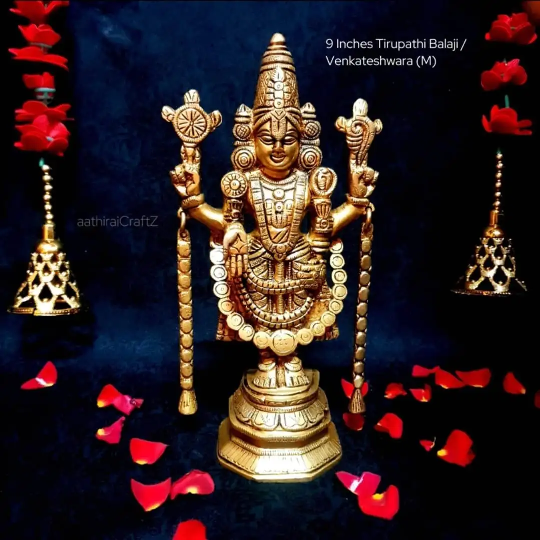 Tirupathi Balaji/ Venkateshwar / Balaji Sculpture with Maalai - Medium Size 1 - image 1