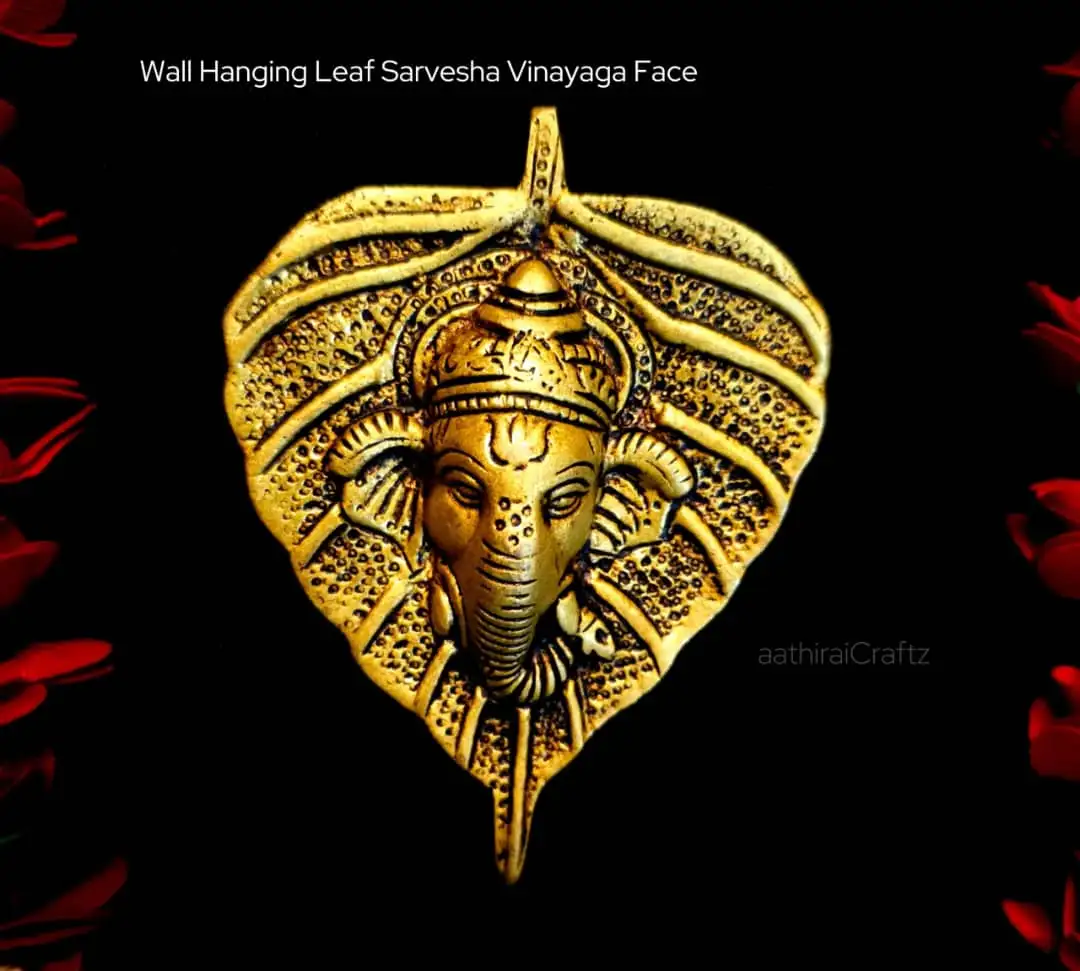 Wall Hanging Leaf Sarvesha Vinayaga Face Brass Antique Finish - image 2