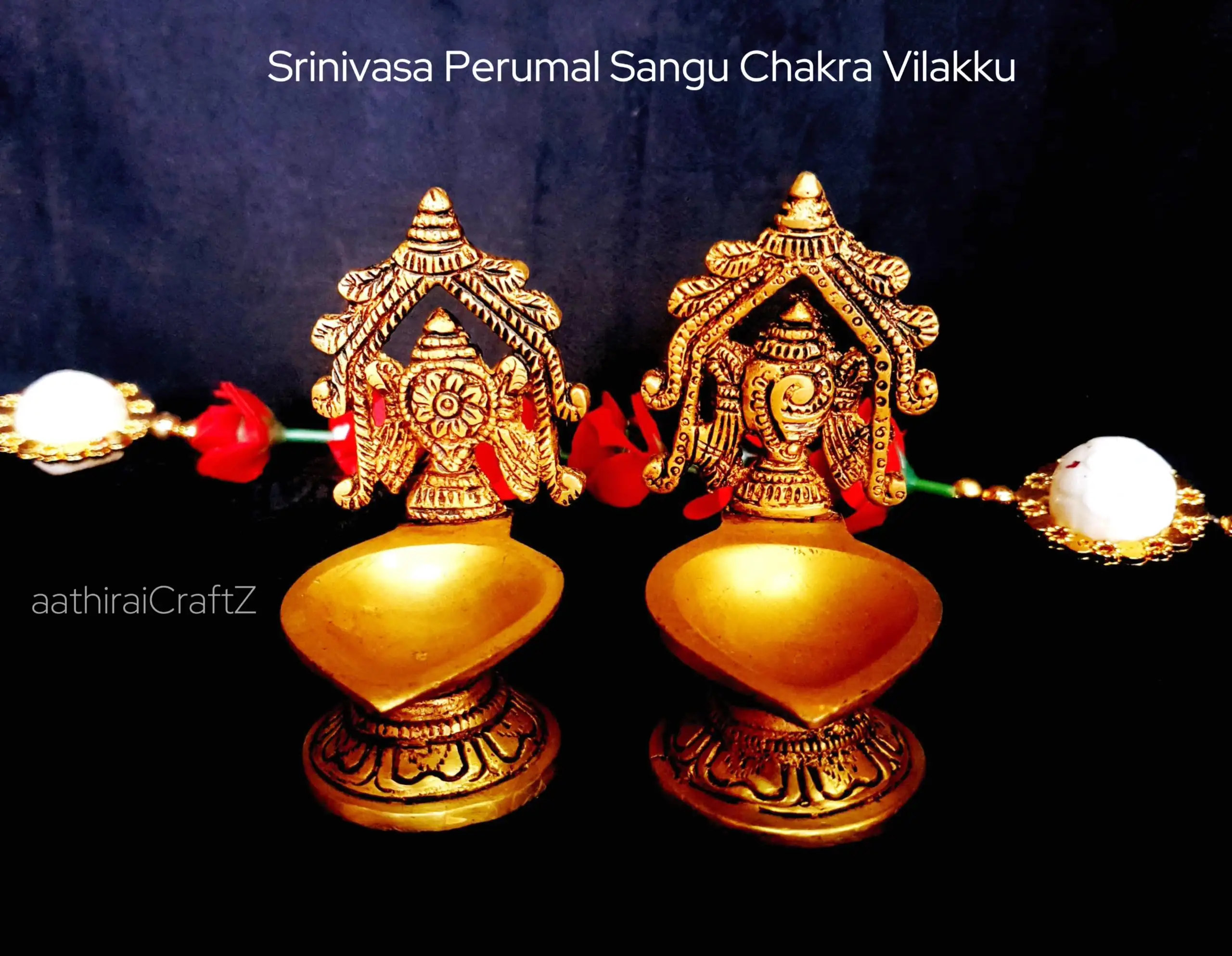 Srinivasa Perumal Sangu Chakra Vilakku Pair - image 1