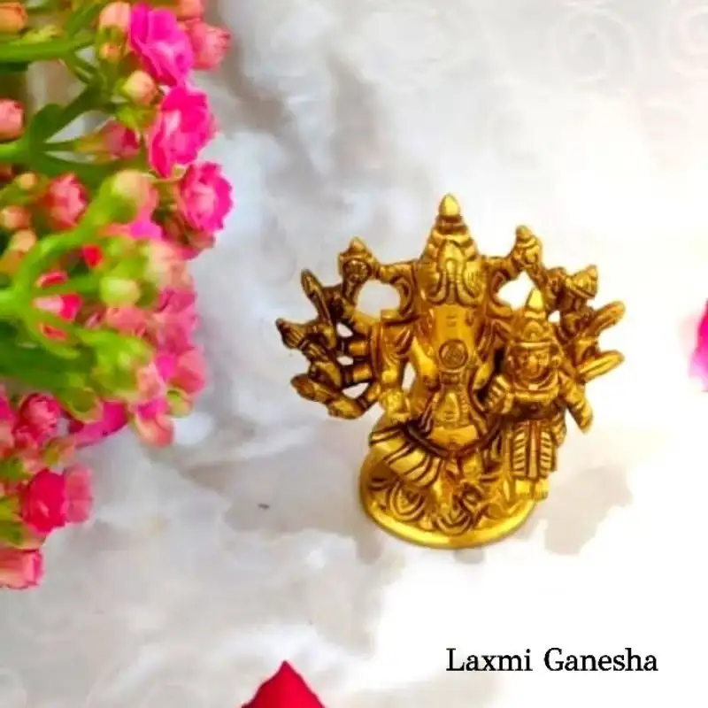 Laxmi Ganesha Idol Brass Antique Finish - image 1