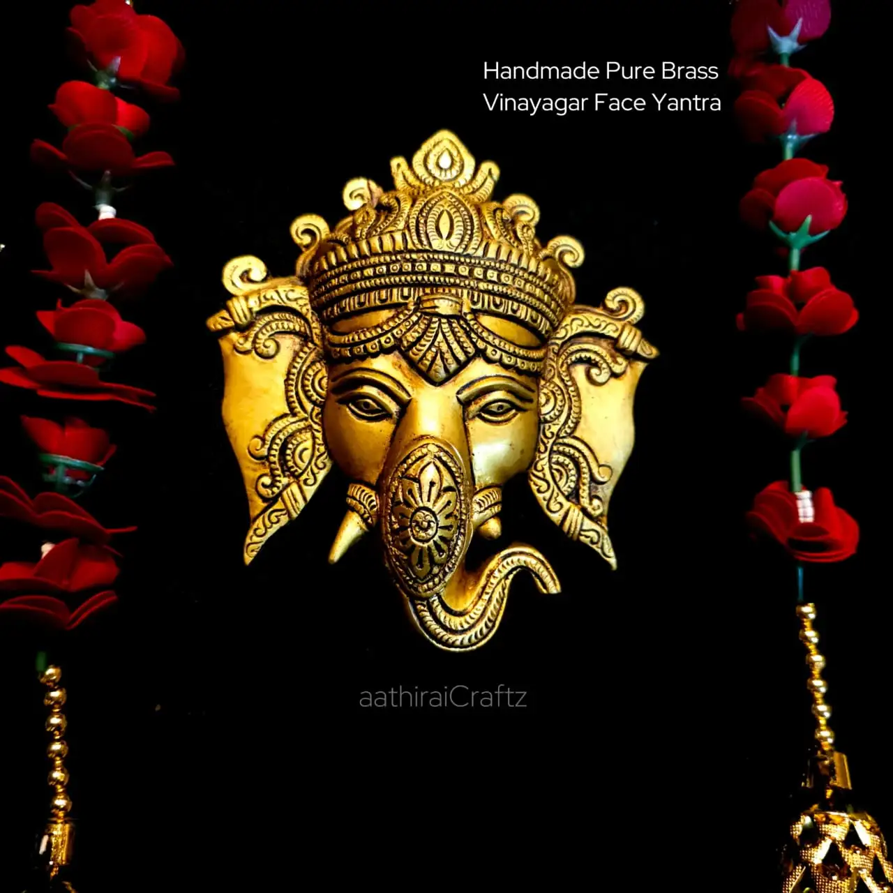 Handmade Pure Brass Vinayagar Face Yantra Antique Finish - image 1