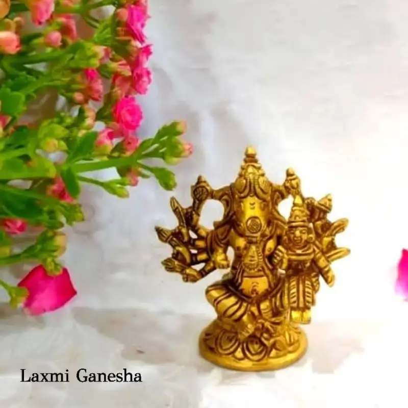 Laxmi Ganesha Idol Brass Antique Finish - image 2