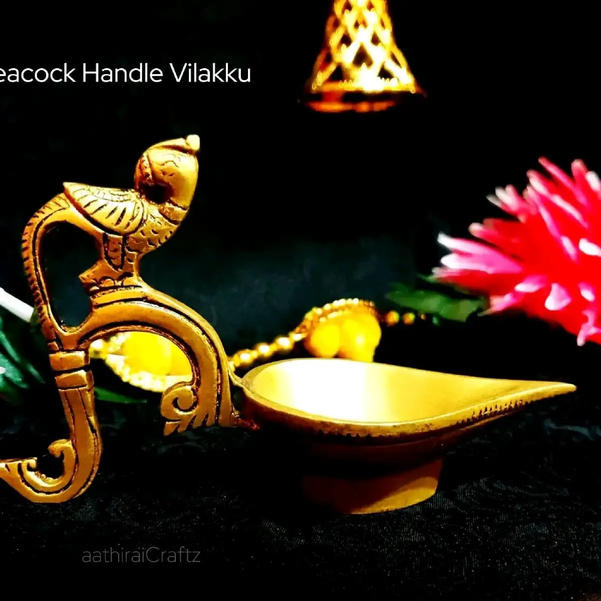 Peacock Handle Vilakku Brass Antique Finish - image 1