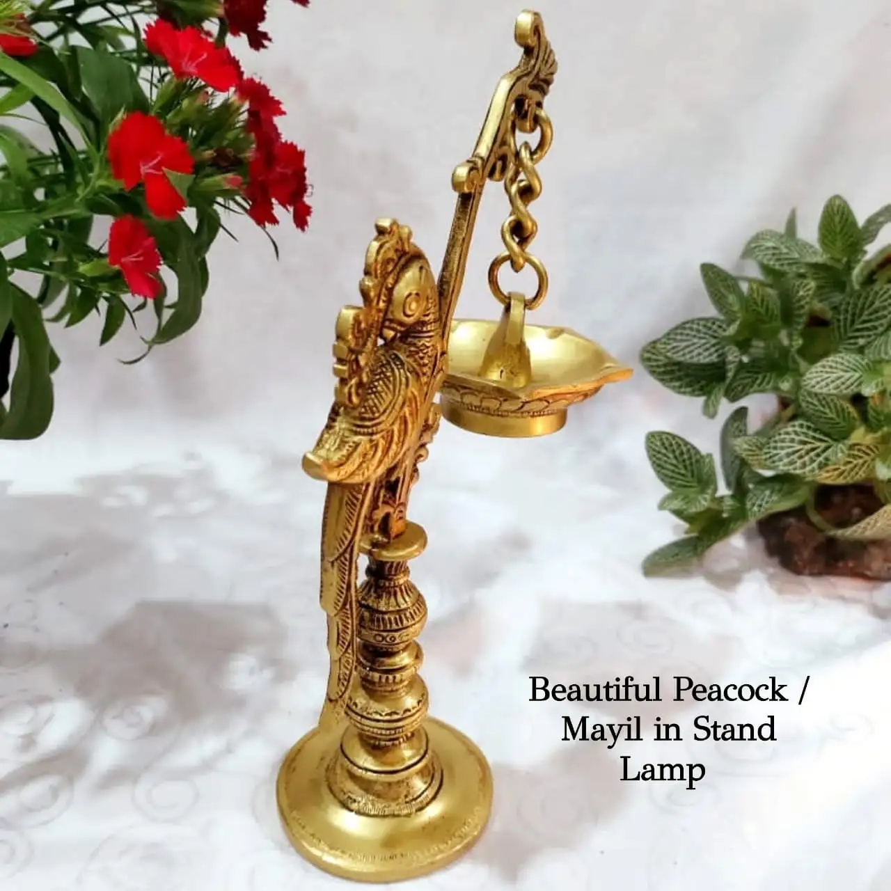 Beautiful Peacock / Mayil Vilakku Brass Antique Finish - image 2