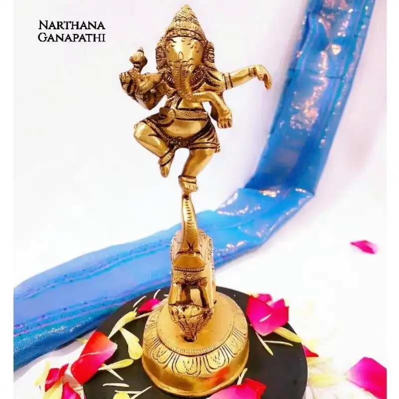 Narthana Ganapathi Idol Brass Antique Finish - image 1