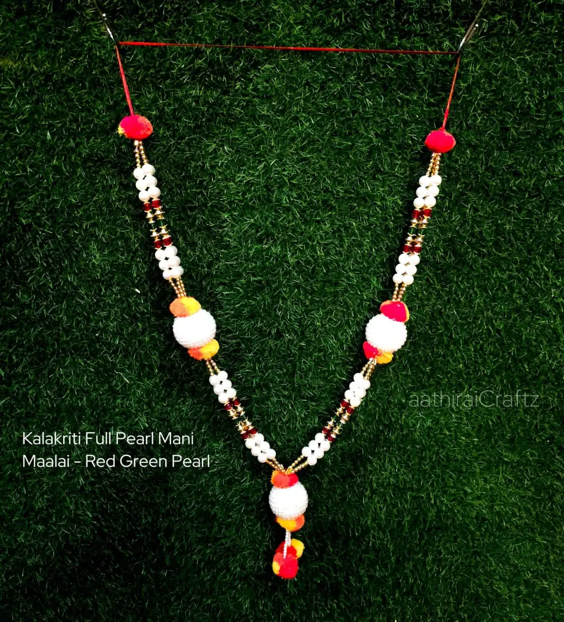 Kalakriti Full Pearl Mani Maalai -Red Green Pearl - image 1