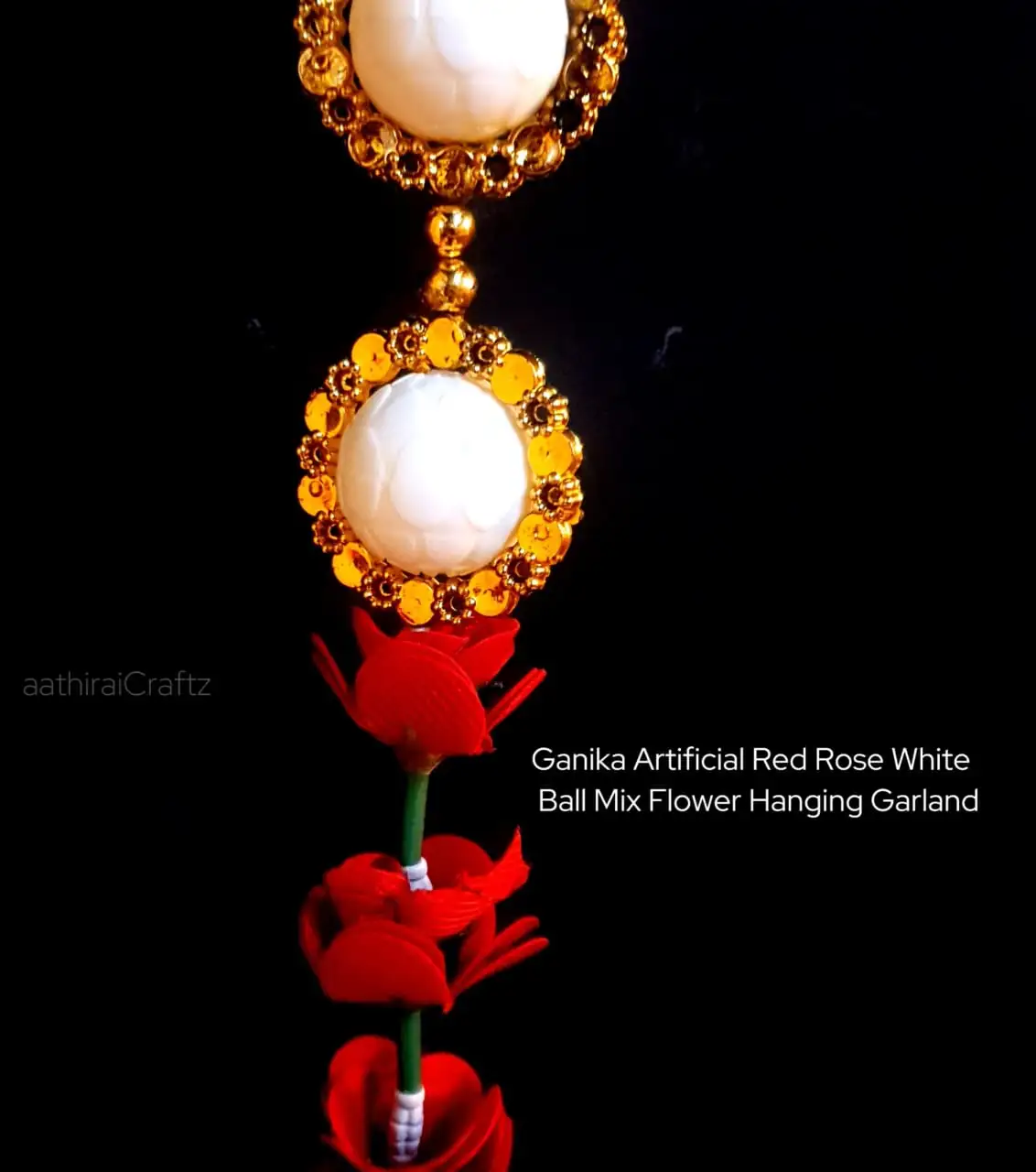 Ganika Artifical Red Rose White Ball Mix Garland - image 2