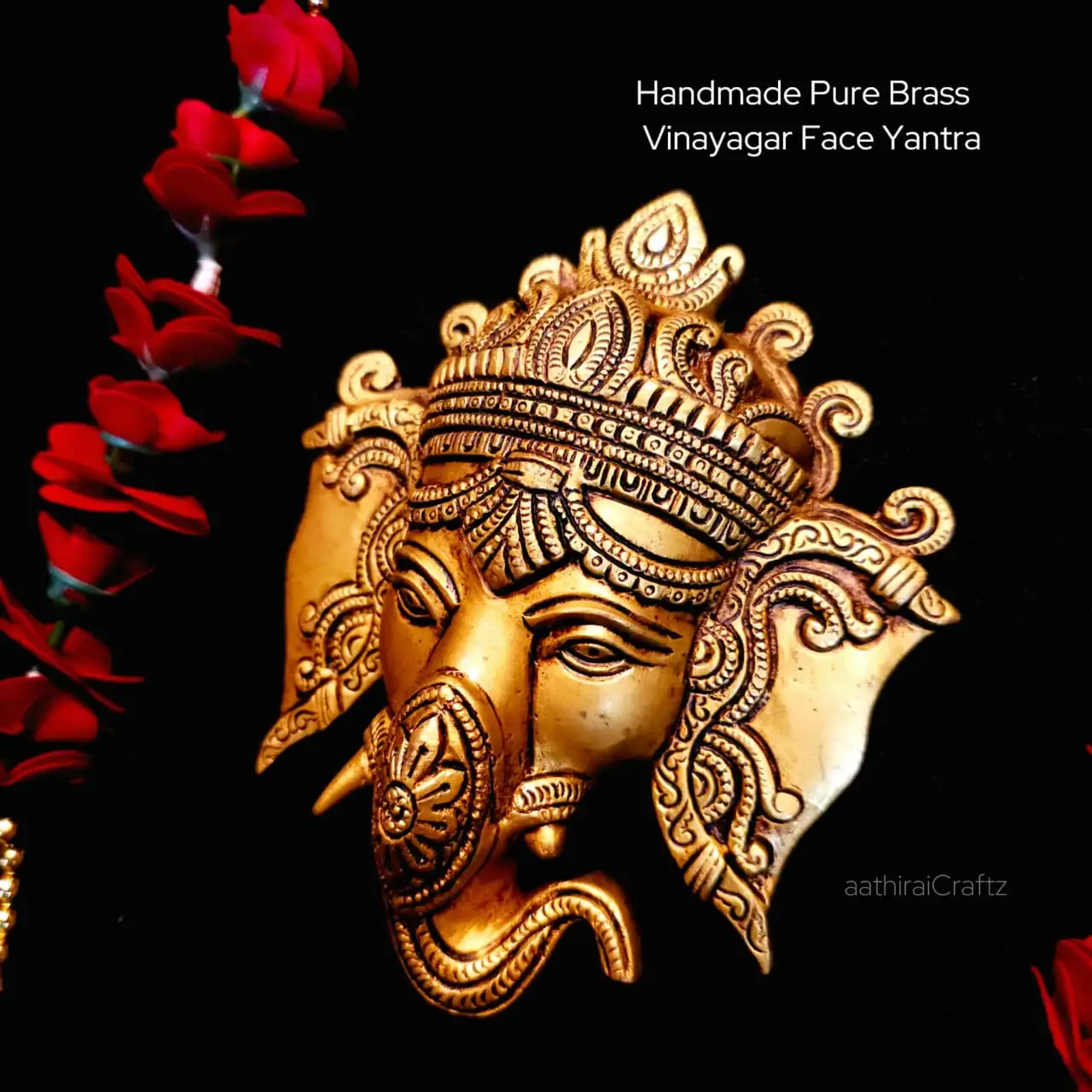 Handmade Pure Brass Vinayagar Face Yantra Antique Finish - image 2