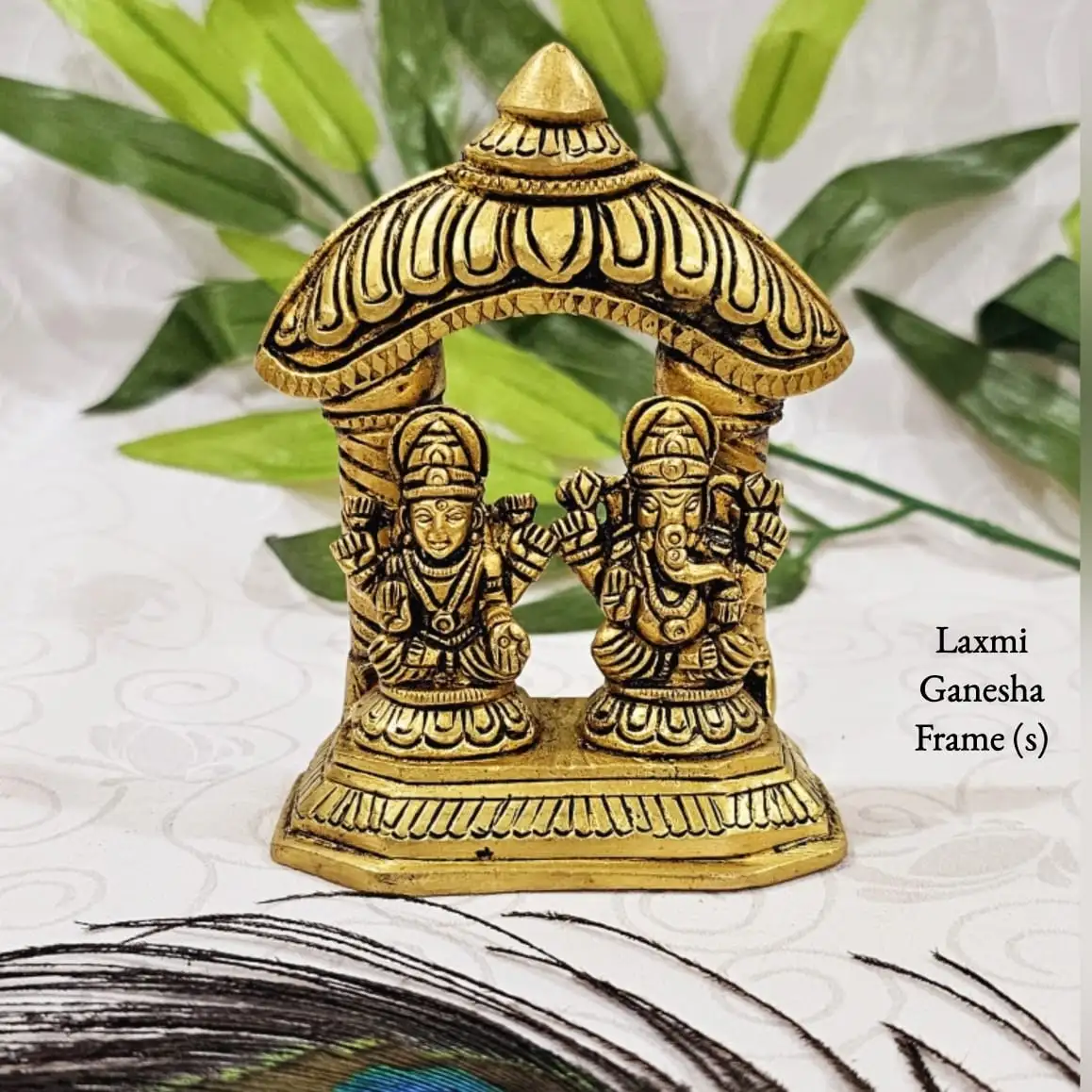 Laxmi Ganesha Idol Brass Antique Finish - image 1