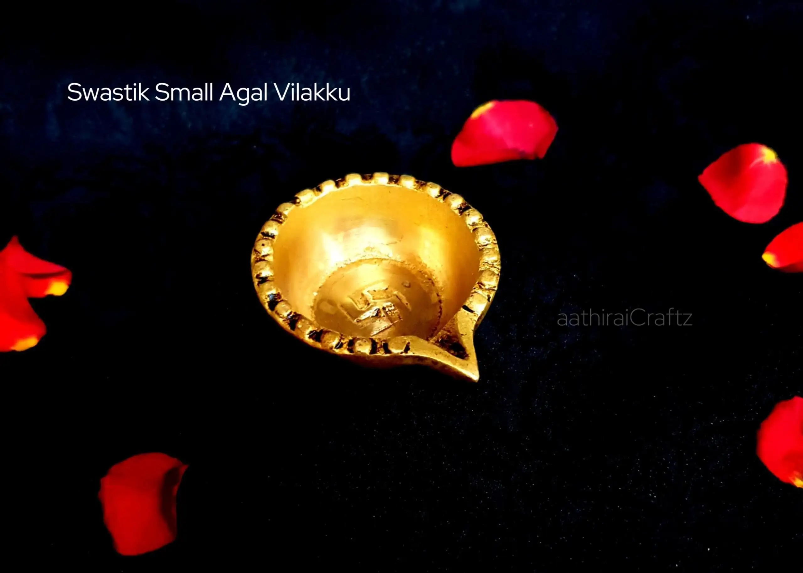 Swastik Agal Vilakku Brass Gold Antique Finish - Small - image 2