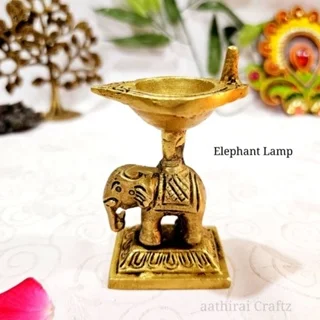 Elephant Vilakku / Lamp Brass Antique Finish - image 1