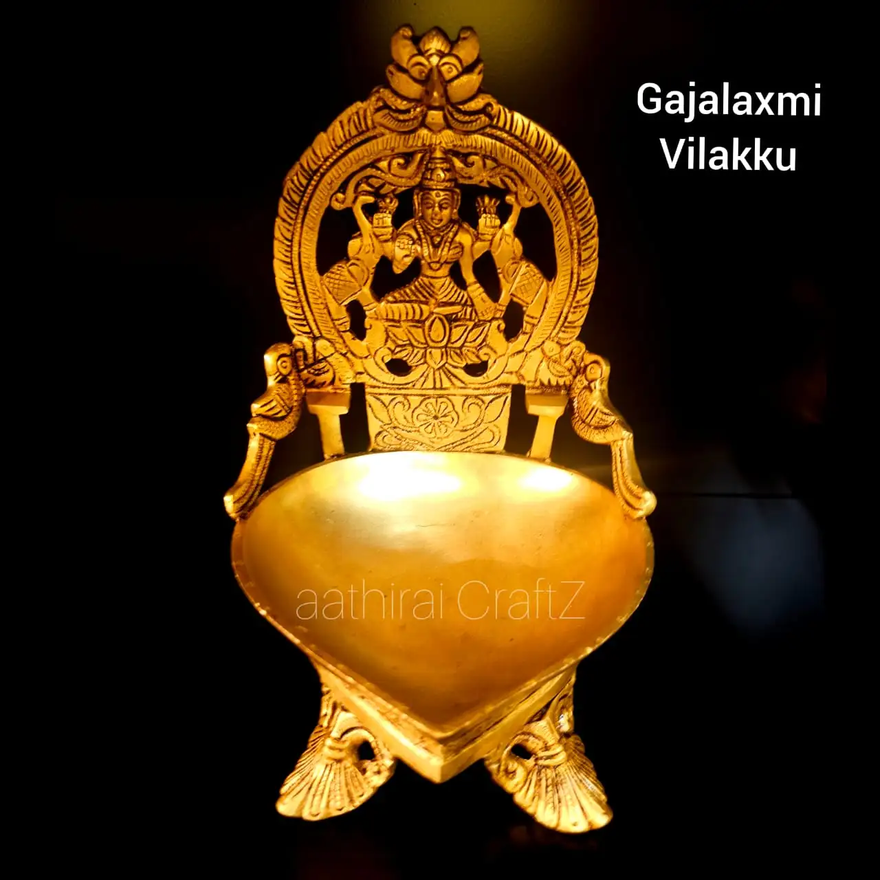 Big Heart Gaja Laxmi Lamp / Heart Lakshmi Lamp Brass Antique Finish - image 1