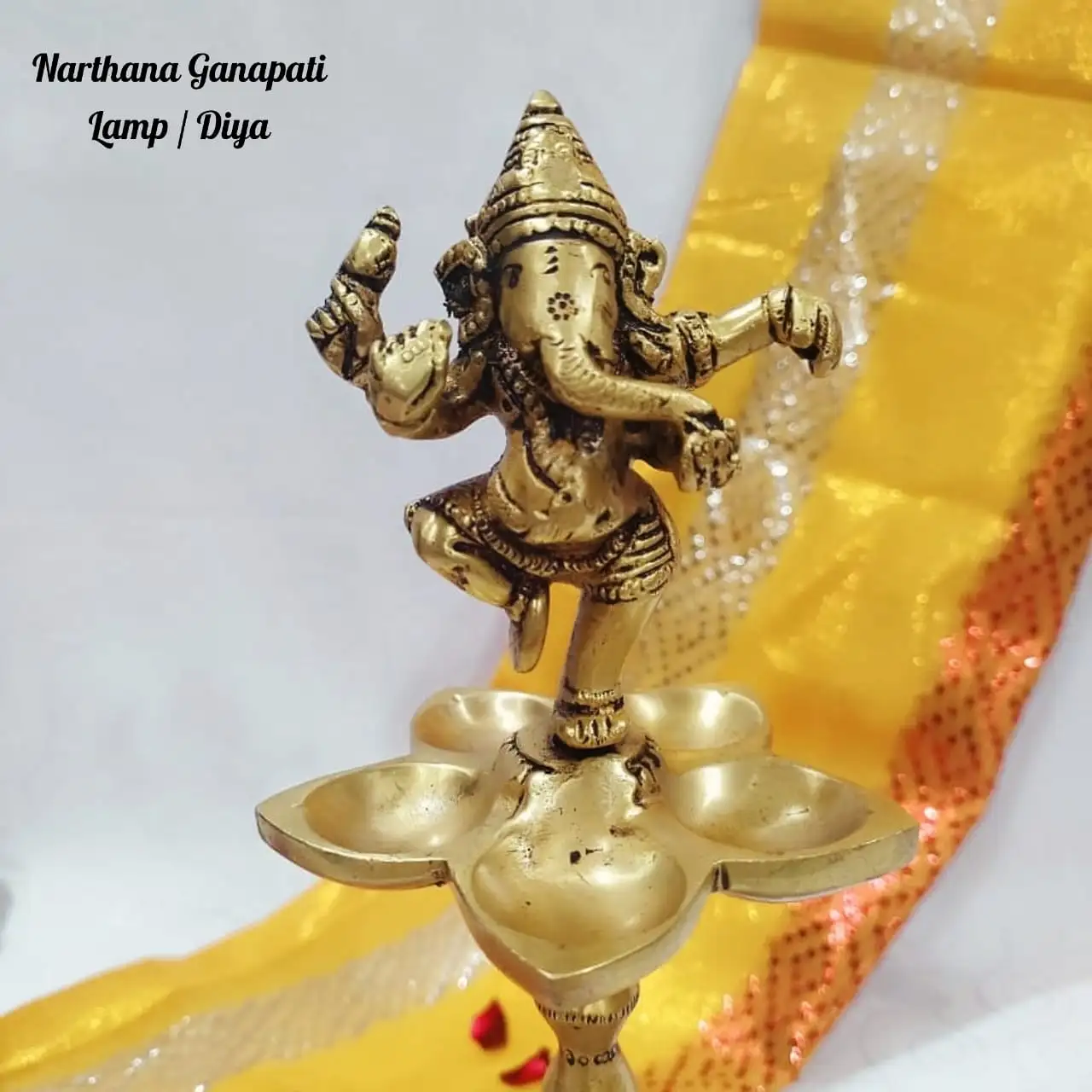 Narthana GanapathiBrass Vilakku Antique FinishGod Vinayagar / Ganesha Lamp - image 2