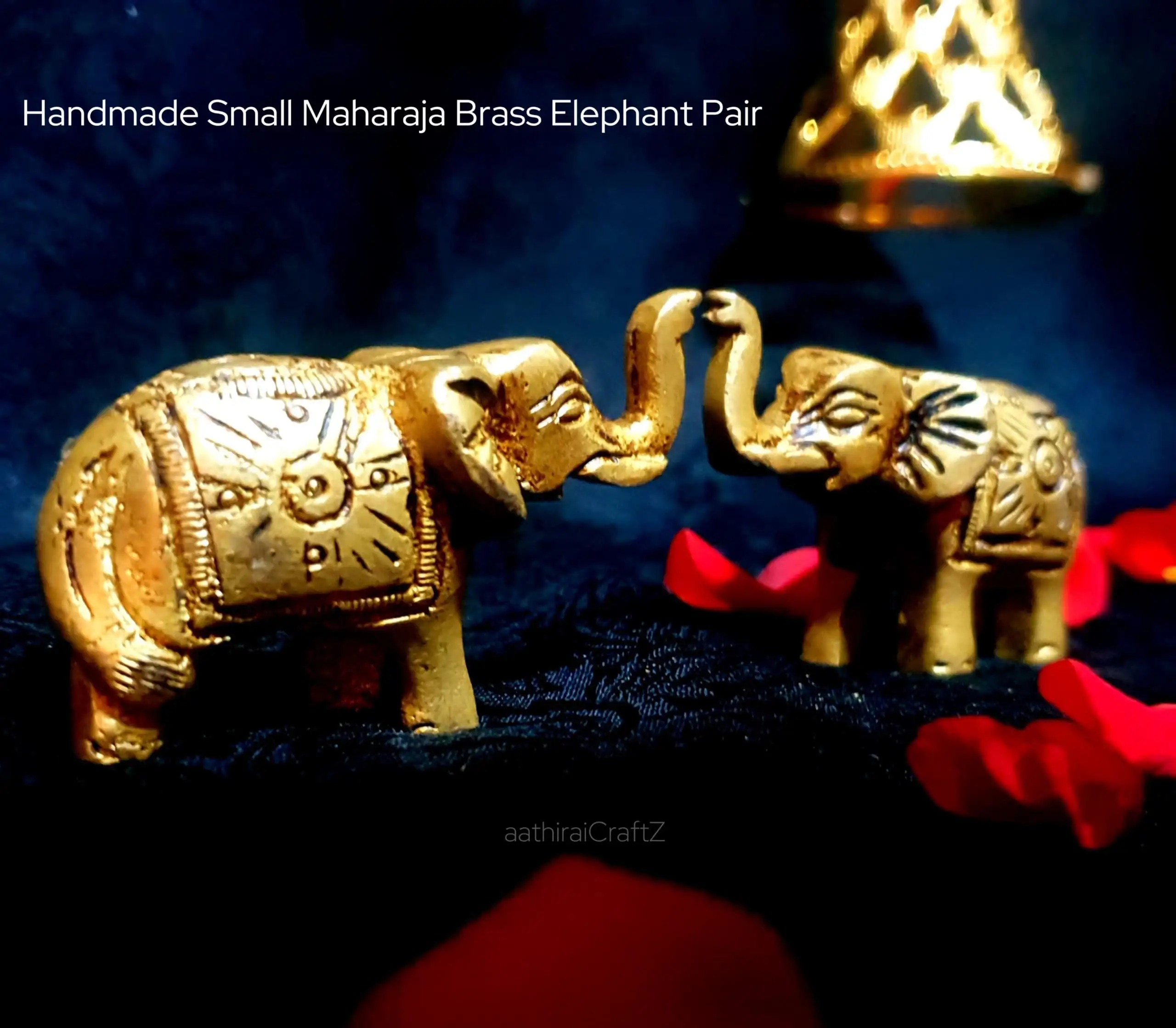 Handmade Small Maharaja Brass Elephant Pair Antique Finish - image 2