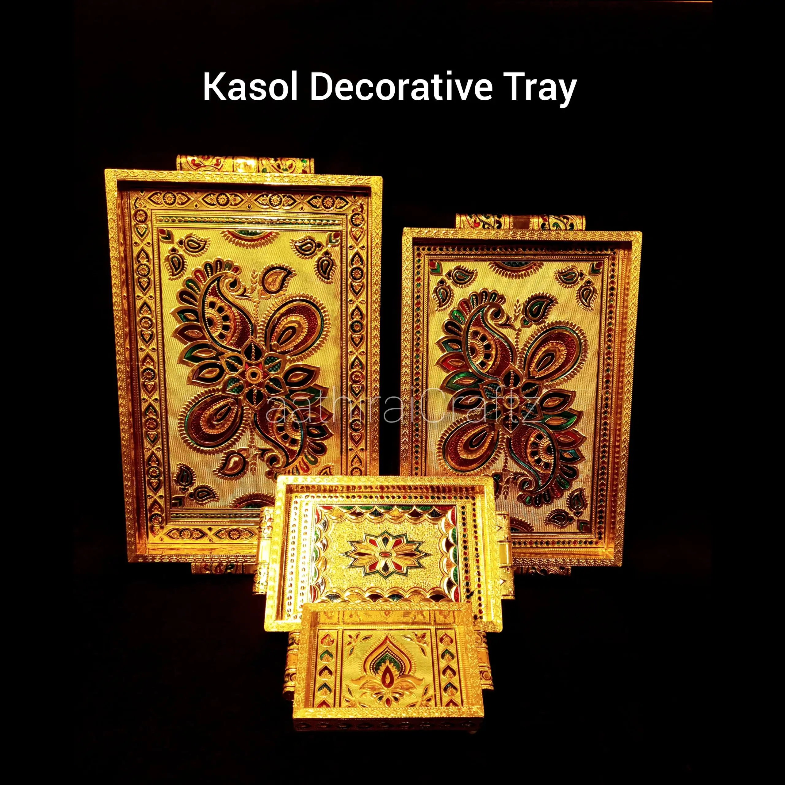 Kasol Golden Decorative Tray / Kasol Golden Pooja Tray - Small - image 1