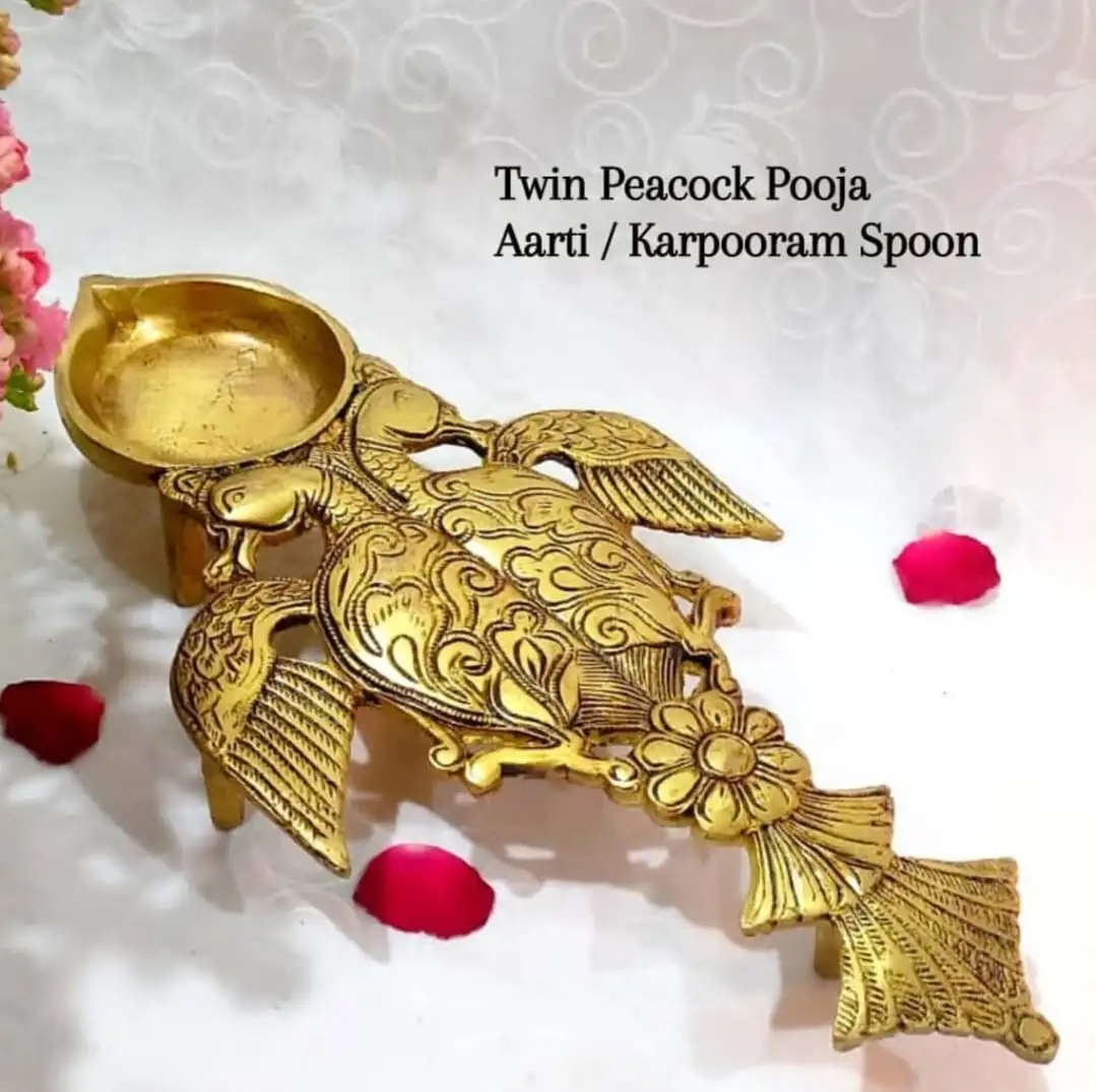 Twin Peacock Design Pooja Aarti / Karpooram Spoon - image 2
