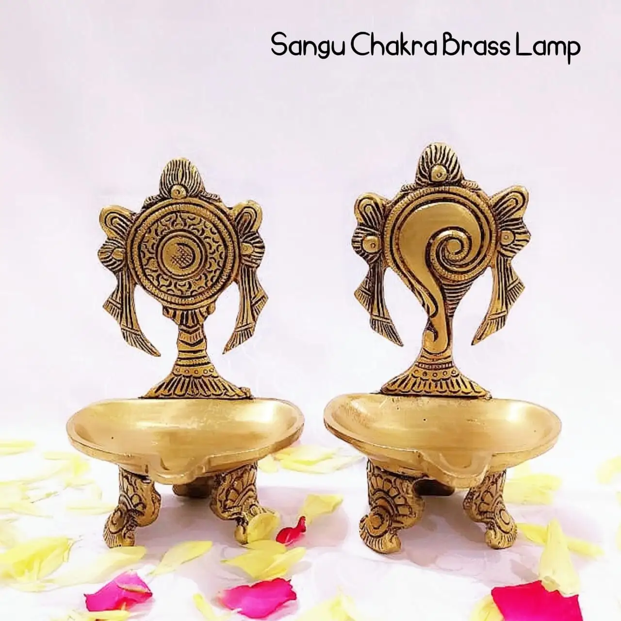 Sangu Chakra Brass Vilakku With Stand / Oil Vilakku - image 1