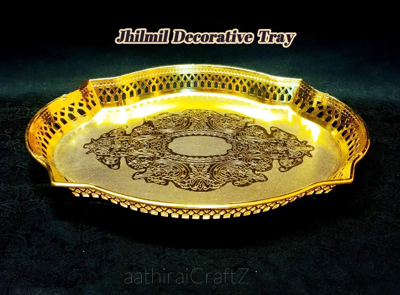 Jhilmil Golden Pooja/ Decorative Plates/ Pooja Tray - image 1
