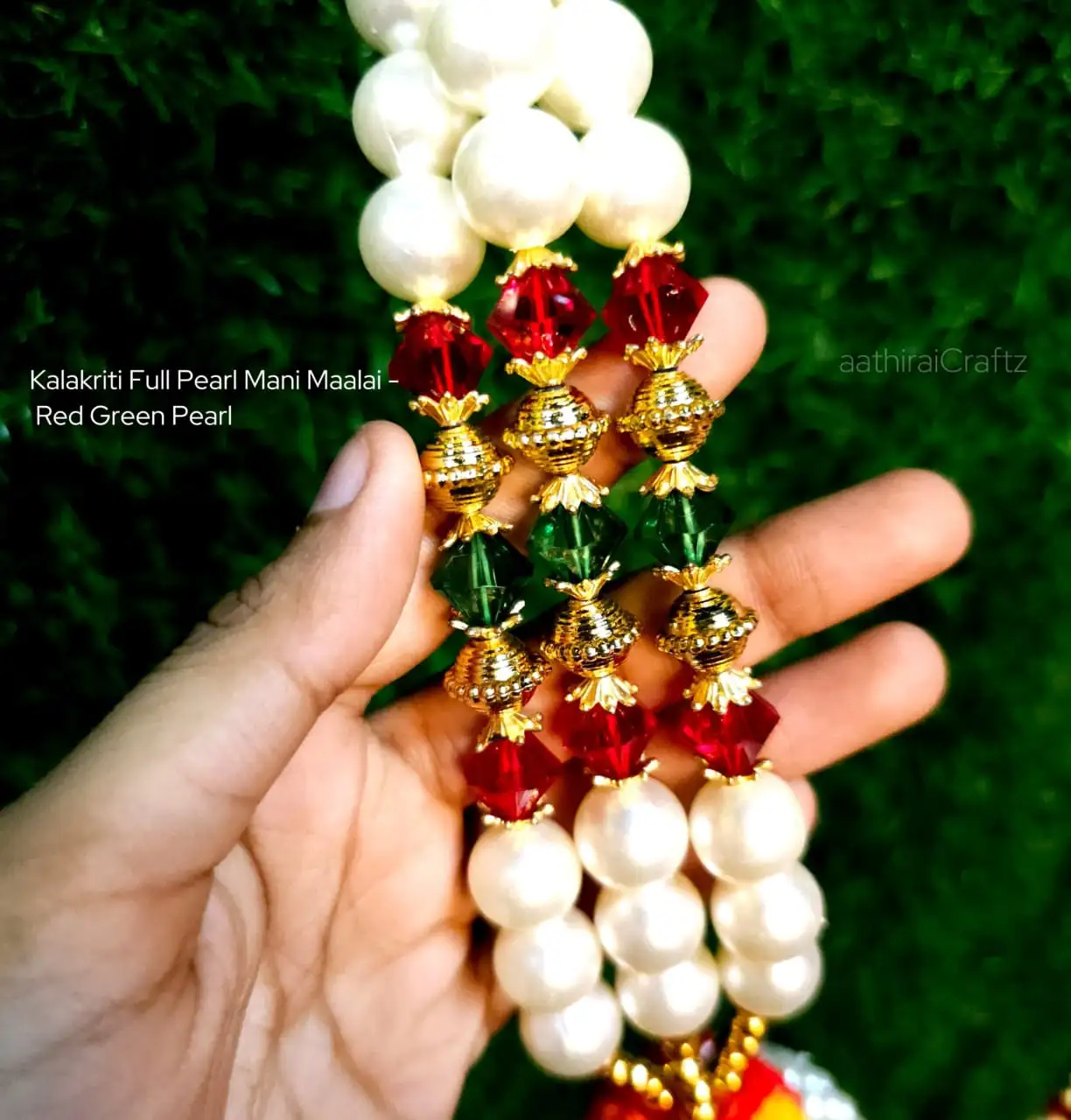 Kalakriti Full Pearl Mani Maalai -Red Green Pearl - image 2