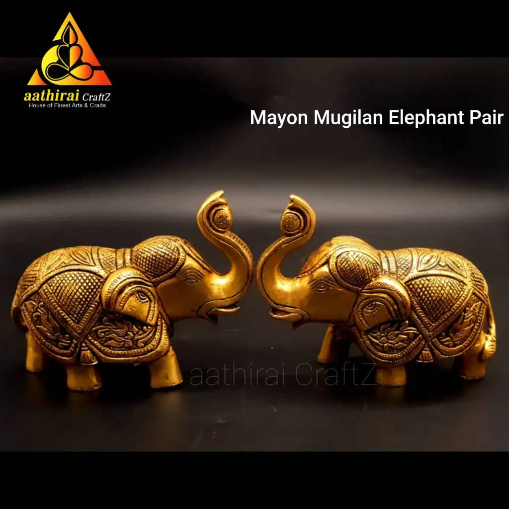 Mayon Mugilan Elephant Pair / Grand Yaanai Pair Brass Antique Finish - image 1
