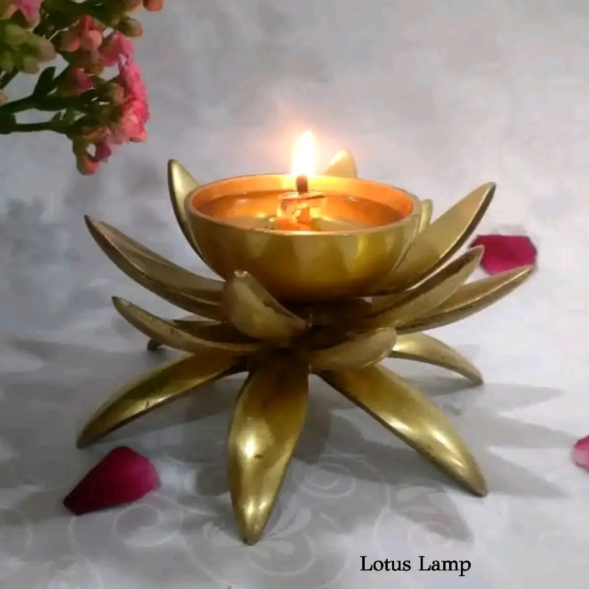 Big Lotus Vilakku / Lamp Brass Antique Finish - image 1