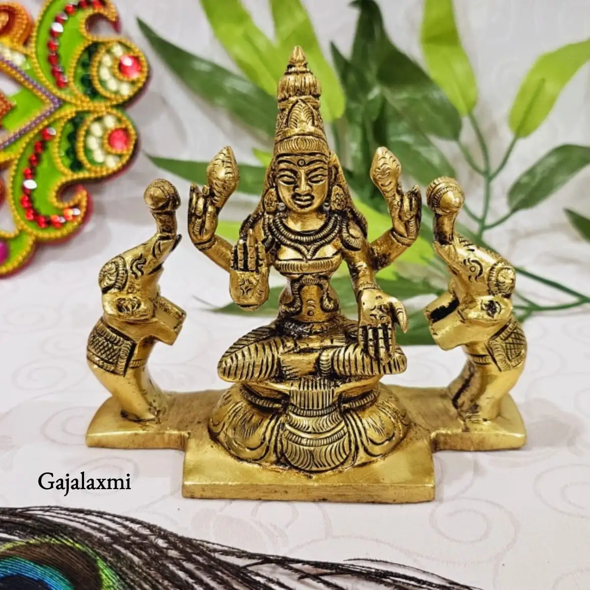 Gaja Laxmi / Lakshmi Statue Brass Antique Finish - image 1