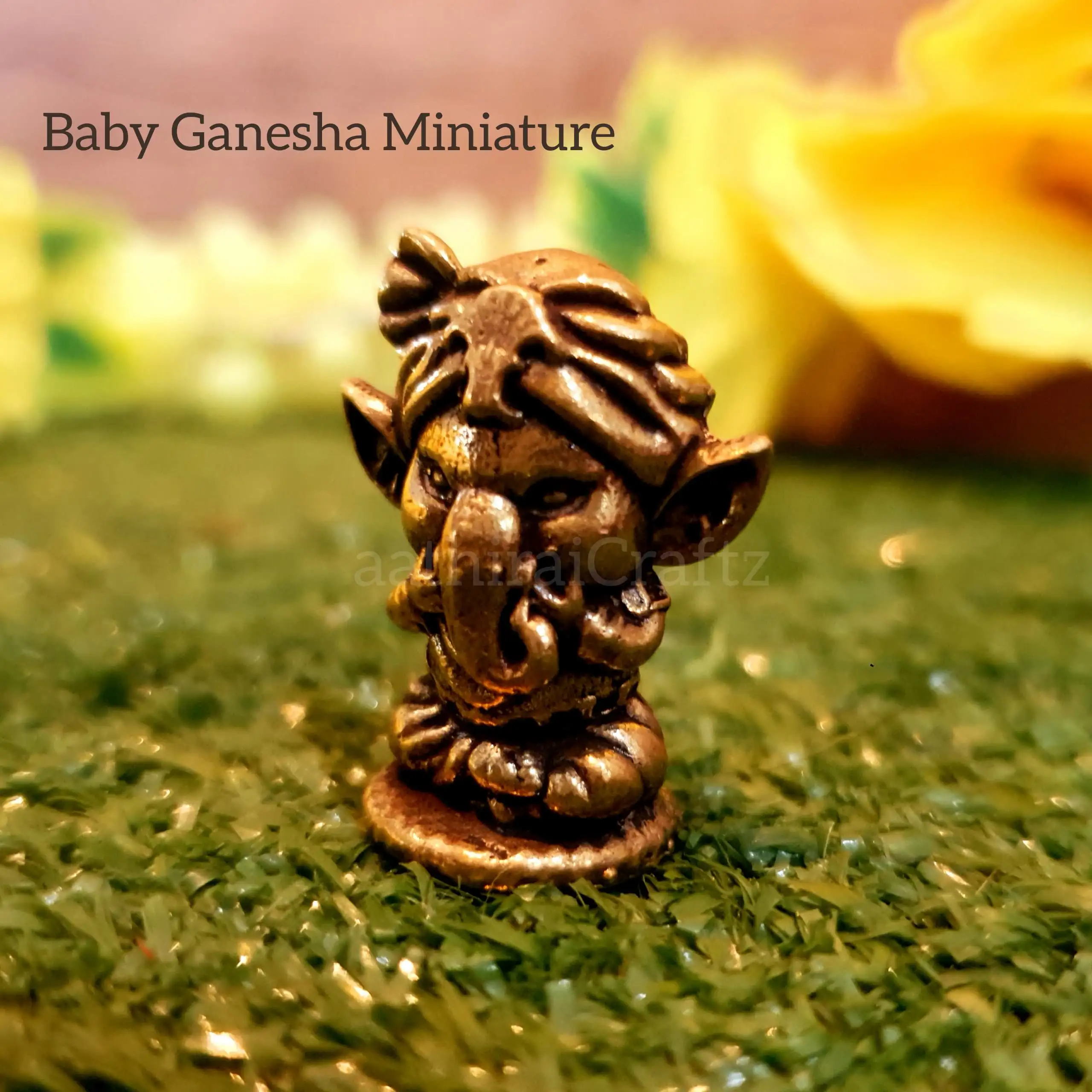 Baby Ganesha Miniature Brass Antique Finish - image 2