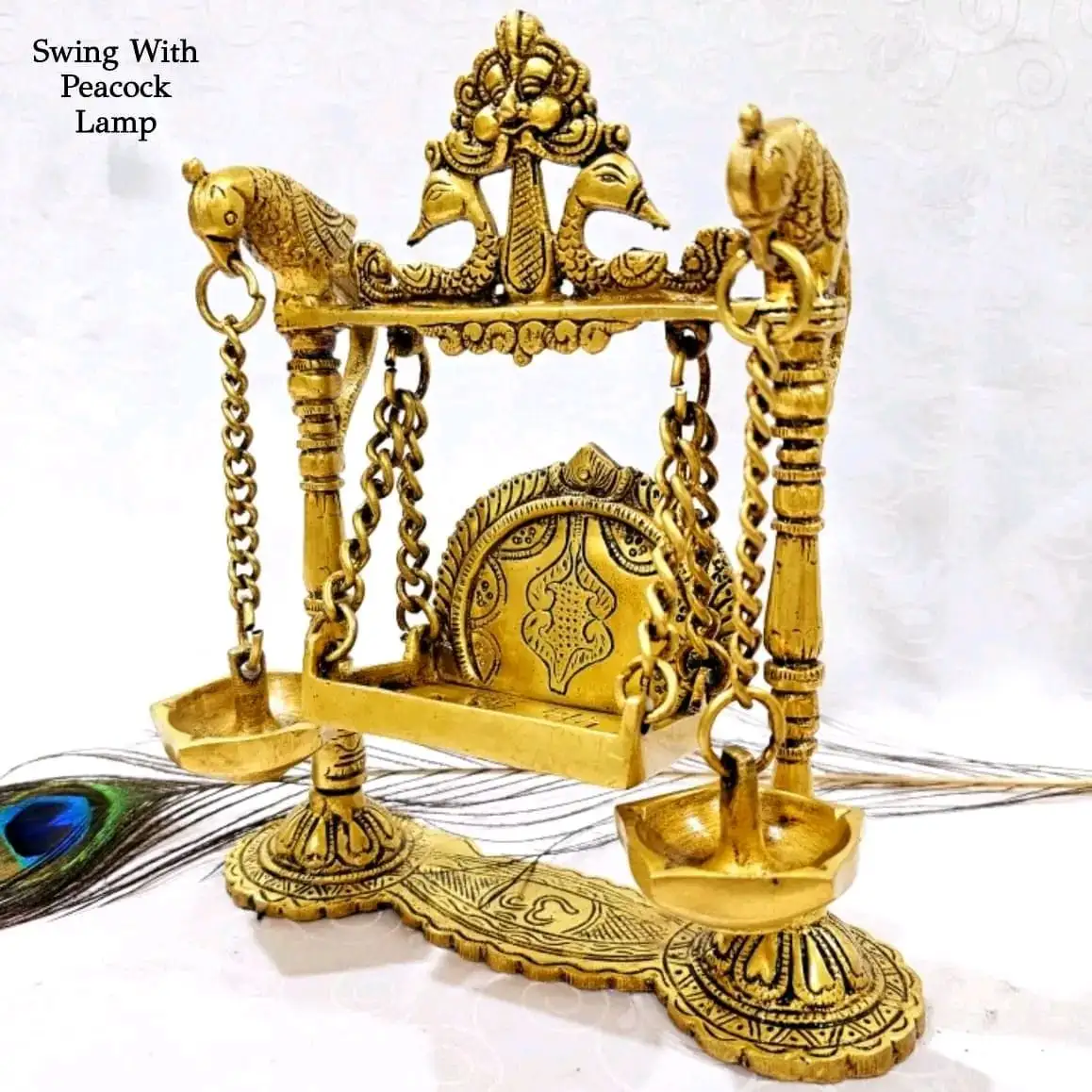 Swing with Pair of Peacock Design Hanging Lamp / Brass Antique Finish - image 2