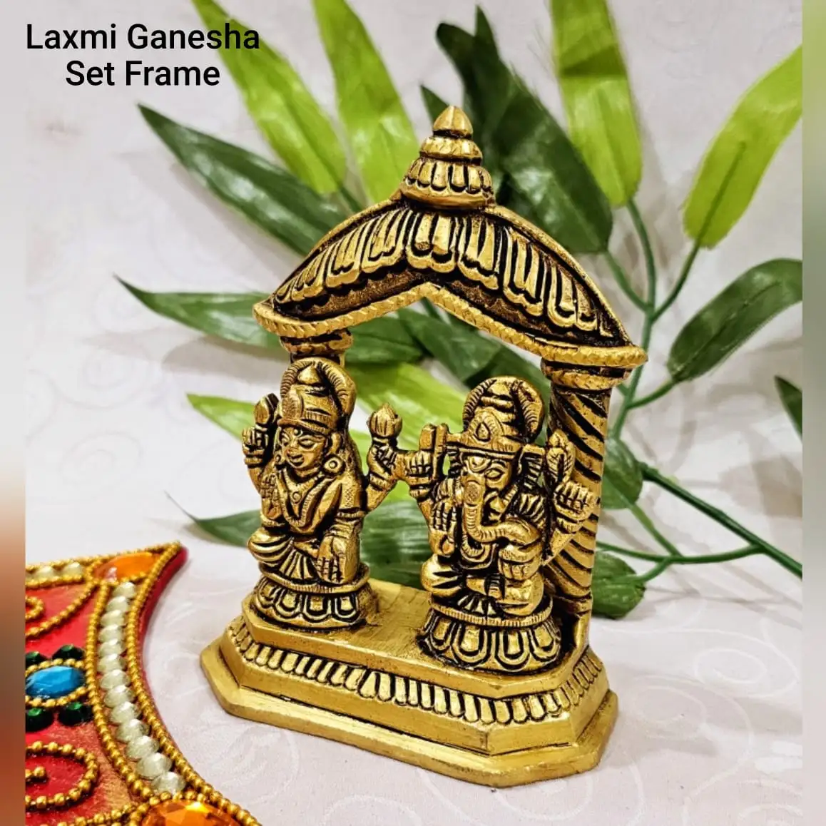 Laxmi Ganesha Idol Brass Antique Finish - image 2