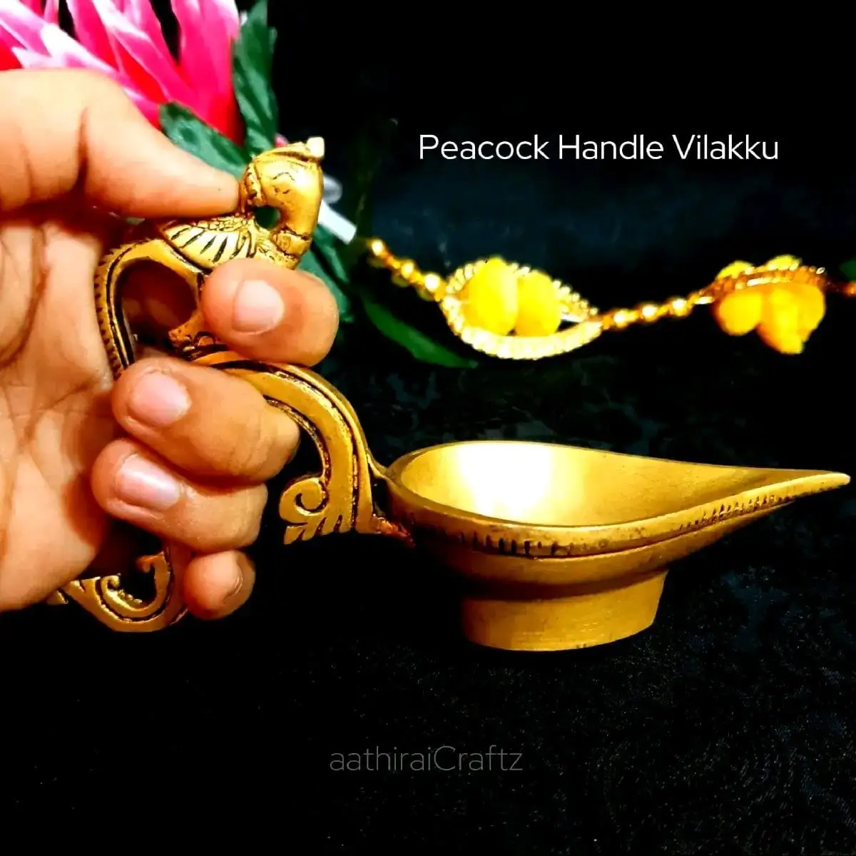 Peacock Handle Vilakku Brass Antique Finish - image 2