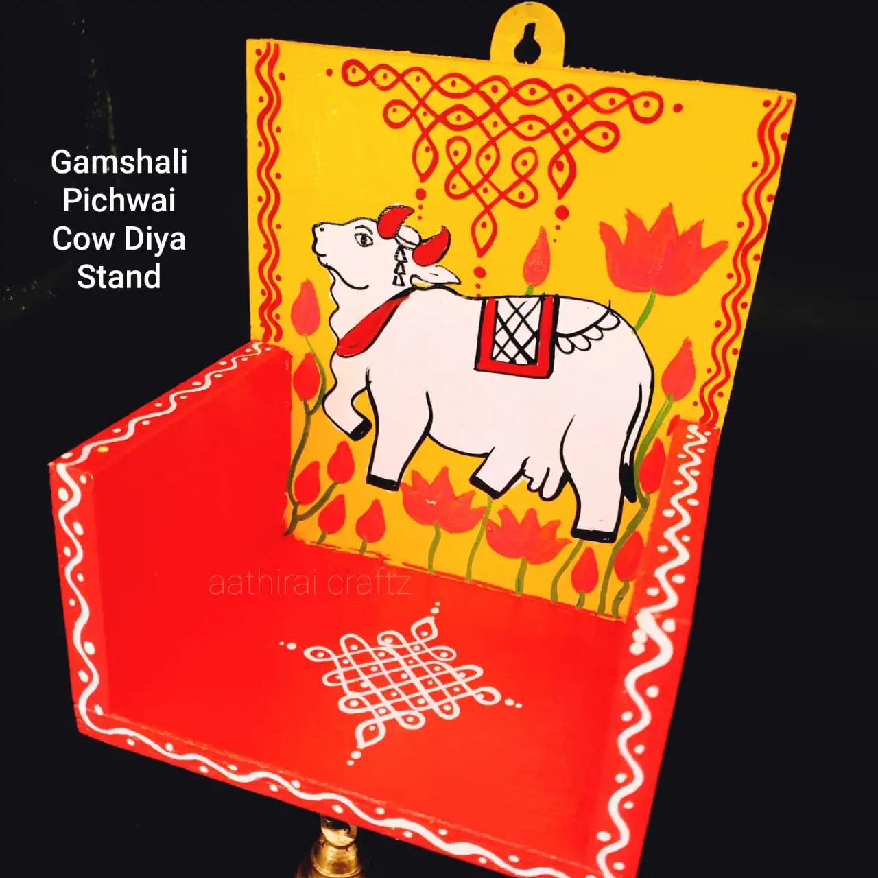 Gamshali Pichwai Cow Diya Stand / Rangoli Design - image 2