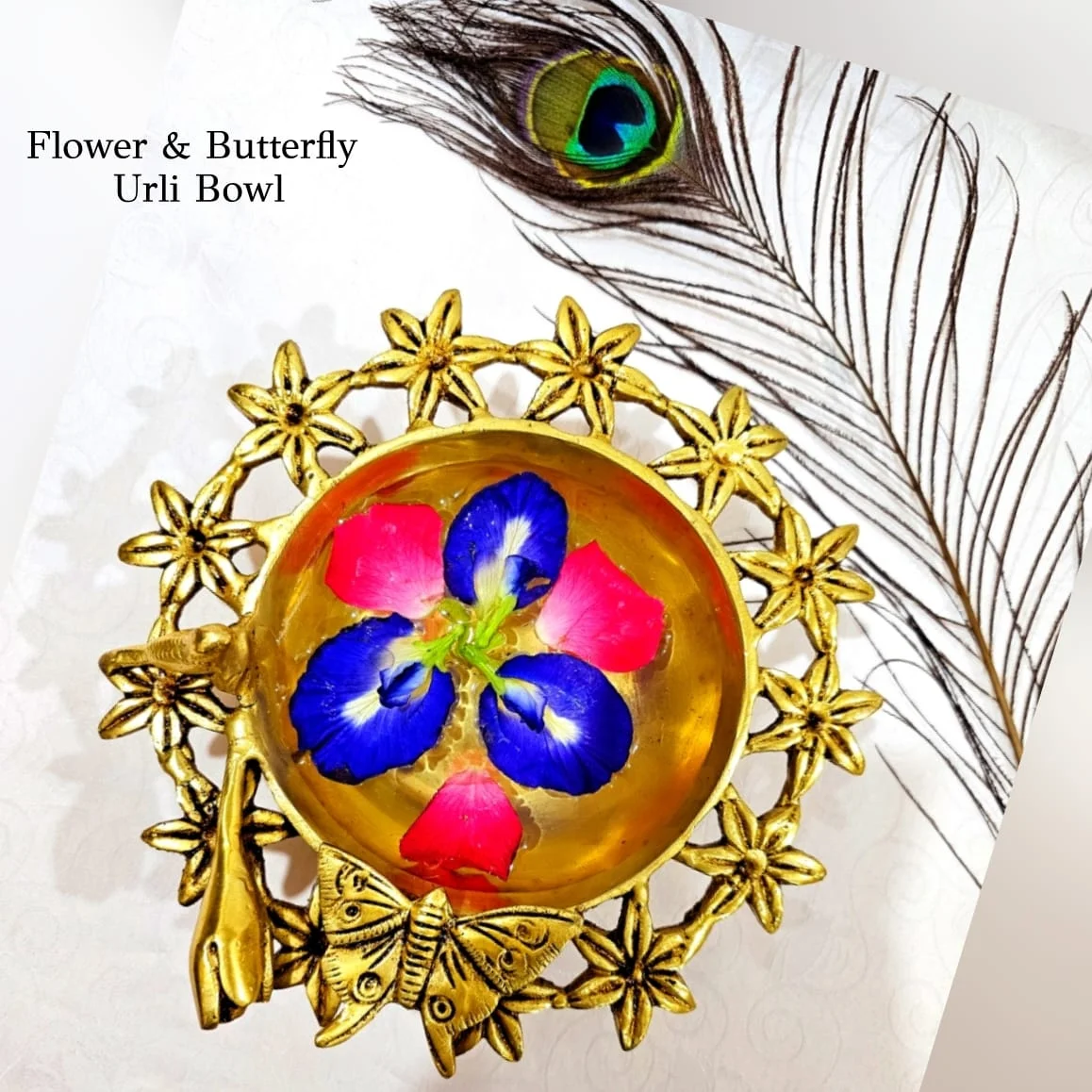 Butterfly with Flowers Brass Urli Brass Antique Finish Brass Sculpture - image 1